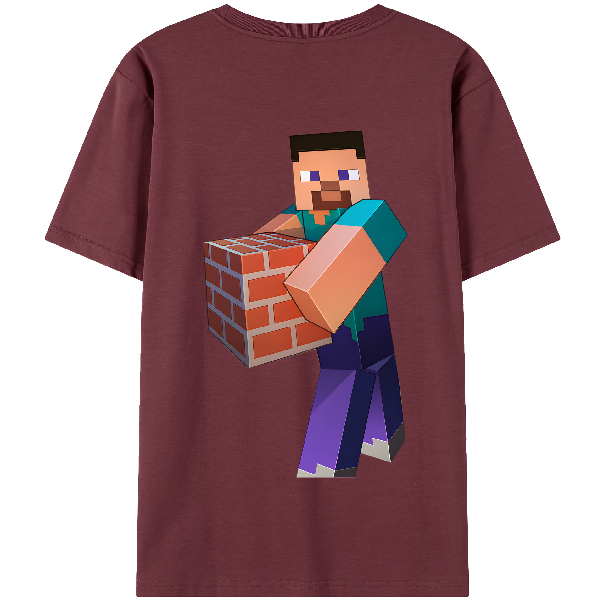 （画像用） マインクラフト ブロックの世界 Minecraft MC Block world 綿100％半袖Tシャツ（背面プリント）